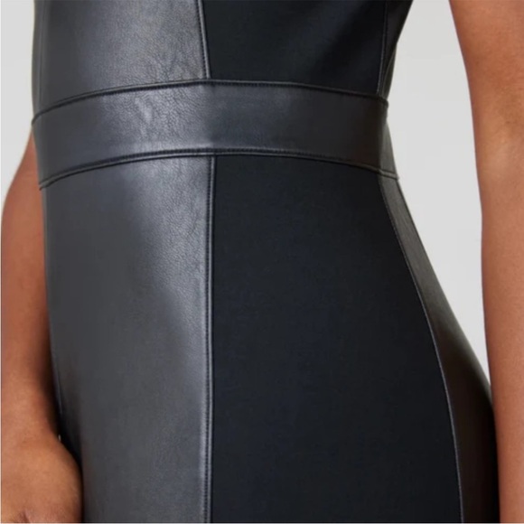 SPANX Leather-Like Combo Sheath Dress In Luxe Black - Picture 2 of 11